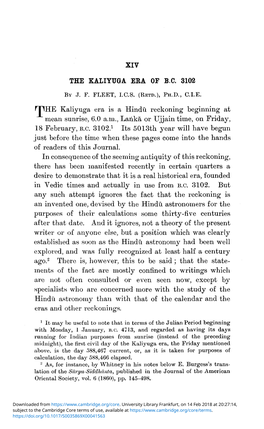 Nnhe Kaliyuga Era Is a Hindu Reckoning Beginning at Mean Sunrise, 6.0 A.M., Lanka Or Ujjain Time, on Friday, 18 February, B.C. 3