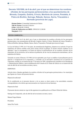 Decreto 105/1999, De 8 De Abril, Por El Que Se Determinan Los Nombres