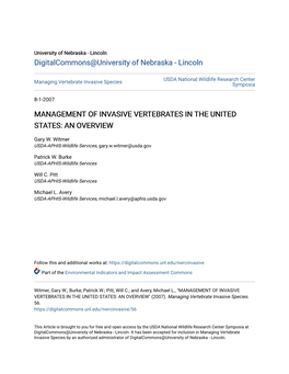 Management of Invasive Vertebrates in the United States: an Overview