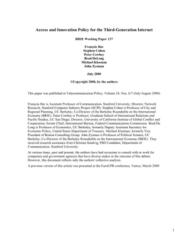 Access and Innovation Policy for the Third-Generation Internet