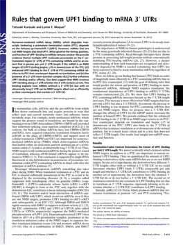 Rules That Govern UPF1 Binding to Mrna 3′ Utrs