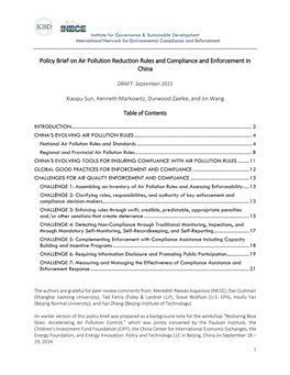 Policy Brief on Air Pollution Reduction Rules and Compliance and Enforcement in China