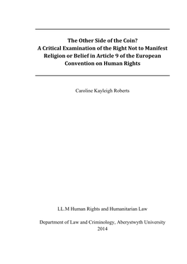 A Critical Examination of the Right Not to Manifest Religion Or Belief in Article 9 of the European Convention on Human Rights