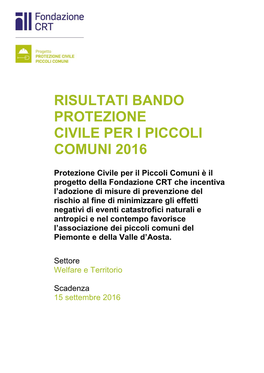 Risultati Bando Protezione Civile Per I Piccoli Comuni 2016