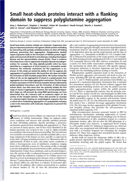 Small Heat-Shock Proteins Interact with a Flanking Domain to Suppress Polyglutamine Aggregation