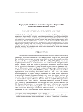 Biogeographic Links Between Thailand and Nepal and the Potential for Collaboration Between Their Flora Projects INTRODUCTION