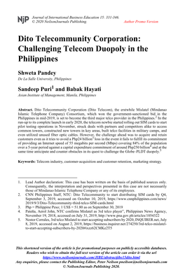 Dito Telecommunity Corporation: Challenging Telecom Duopoly in the Philippines