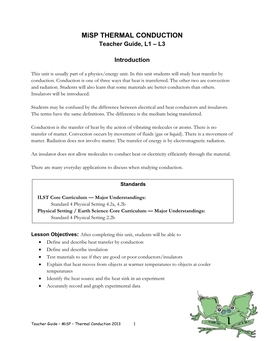 Misp THERMAL CONDUCTION Teacher Guide, L1 – L3