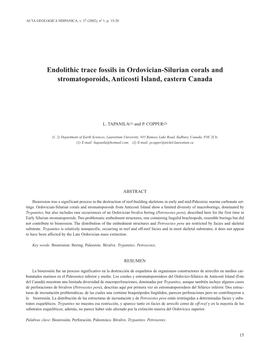 Endolithic Trace Fossils in Ordovician-Silurian Corals and Stromatoporoids, Anticosti Island, Eastern Canada