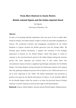 British Colonial Cyprus and the Italian Imperial Threat