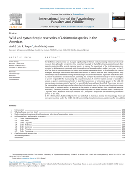 Wild and Synanthropic Reservoirs of Leishmania Species in the Americas André Luiz R