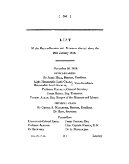 Of the OFFICE-BEARERS and MEMBERS Elected Since the 26Th January 1818