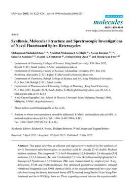 Synthesis, Molecular Structure and Spectroscopic Investigations of Novel Fluorinated Spiro Heterocycles