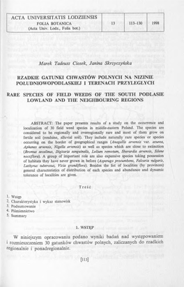 ACTA UNIVERSITATIS LODZIENSIS Marek Tadeusz Ciosek, Janina