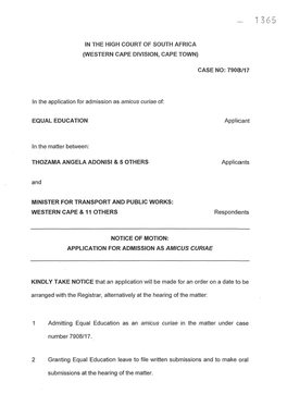 Equal Education's Application for Intervention As a Friend of the Court
