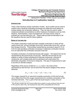 Introduction to Combustion Analysis