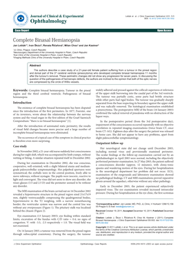 Complete Binasal Hemianopsia