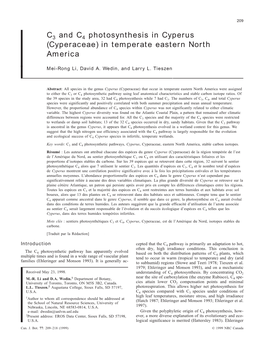 C3 and C4 Photosynthesis in Cyperus (Cyperaceae) in Temperate Eastern North America