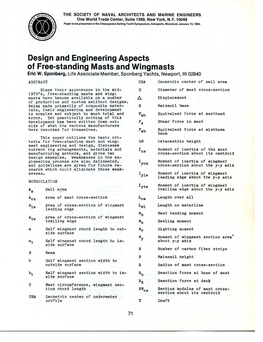 DESIGN and ENGINEERING ASPECTS of FREE-STANDING MASTS and WINGMASTS” 6Th CHESAPEAKE SAILING YACHT SYMPOSIUM, MARCH 1983