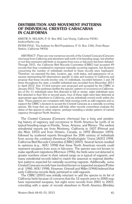 DISTRIBUTION and MOVEMENT PATTERNS of INDIVIDUAL CRESTED CARACARAS in CALIFORNIA Kristie N