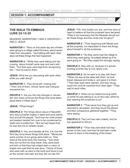 Sesson 1: Accompaniment the Walk to Emmaus Luke 24:13-35
