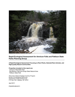 Amnicon Falls and Pattison State Park Planning Group 2 Table of Contents