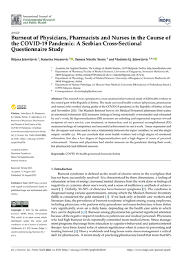 Burnout of Physicians, Pharmacists and Nurses in the Course of the COVID-19 Pandemic: a Serbian Cross-Sectional Questionnaire Study