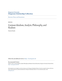 German Idealism, Analytic Philosophy, and Realism Patrick J