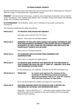 889 ILLOGAN PARISH COUNCIL Minutes of the Planning