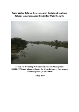 Rapid Water Balance Assessment of Karjat and Jamkhed Talukas in Ahmednagar District for Water Security