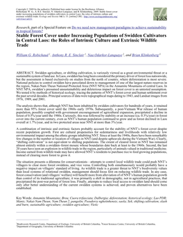 Stable Forest Cover Under Increasing Populations of Swidden Cultivators in Central Laos: the Roles of Intrinsic Culture and Extrinsic Wildlife Trade