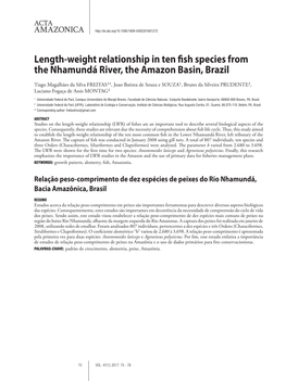 Length-Weight Relationship in Ten Fish Species from the Nhamundá River, the Amazon Basin, Brazil