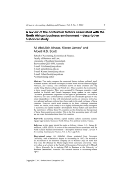 A Review of the Contextual Factors Associated with the North African Business Environment – Descriptive Historical Study