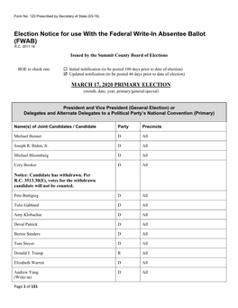 Election Notice for Use with the Federal Write-In Absentee Ballot (FWAB) R.C