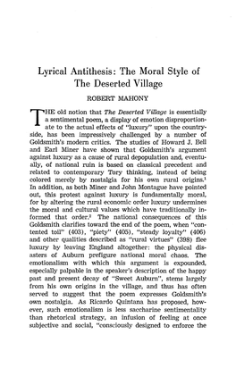 Lyrical Antithesis: the Moral Style of the Deserted Village