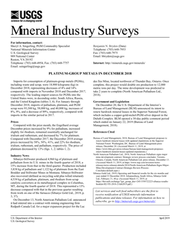 Platinum Group Metals in December 2018