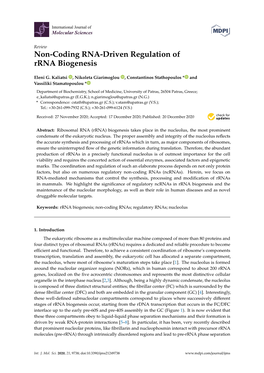 Non-Coding RNA-Driven Regulation of Rrna Biogenesis