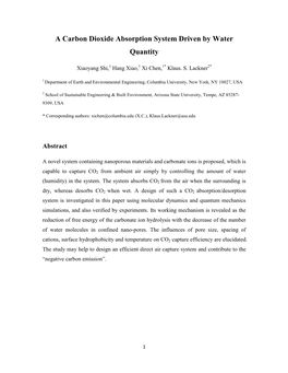 A Carbon Dioxide Absorption System Driven by Water Quantity