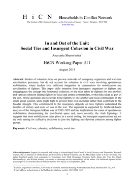 In and out of the Unit: Social Ties and Insurgent Cohesion in Civil War