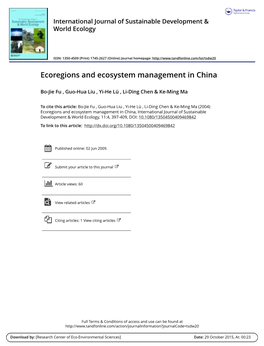 Ecoregions and Ecosystem Management in China