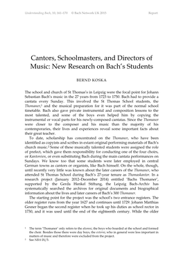 Cantors, Schoolmasters, and Directors of Music: New Research on Bach’S Students