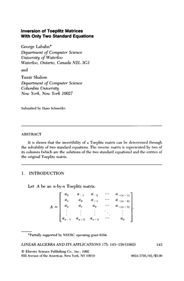 Inversion of Toeplitz Matrices with Only Two Standard Equations