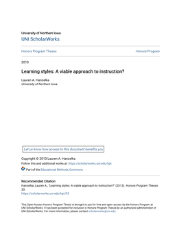 Learning Styles: a Viable Approach to Instruction?