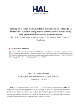 Timing of a Large Volcanic Flank Movement at Piton De La Fournaise Volcano Using Noise-Based Seismic Monitoring and Ground Deformation Measurements D