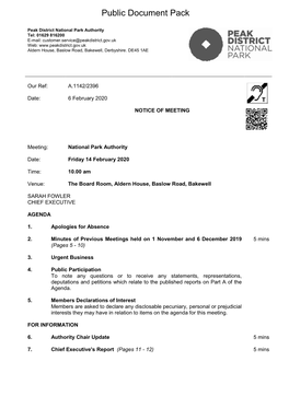 (Public Pack)Agenda Document for National Park Authority, 14/02/2020