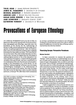 Provocations of European Ethnology