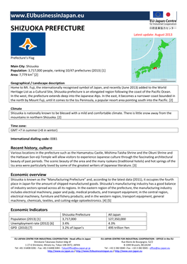 SHIZUOKA PREFECTURE Latest Update: August 2013