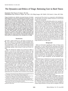 The Dynamics and Ethics of Triage: Rationing Care in Hard Times