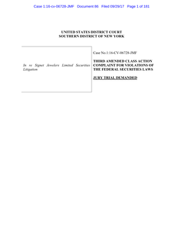 In Re Signet Jewelers Limited Securities Litigation 16-CV-06728-Third Amended Class Action Complaint for Violations of the Feder