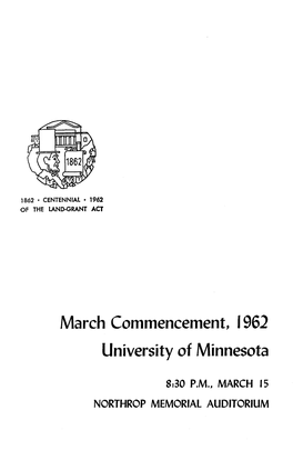 March Commencement, 1962 University of Minnesota